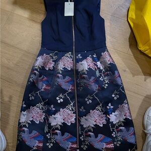 Ted Baker Floral Embroidered Navy Dress. Size 2